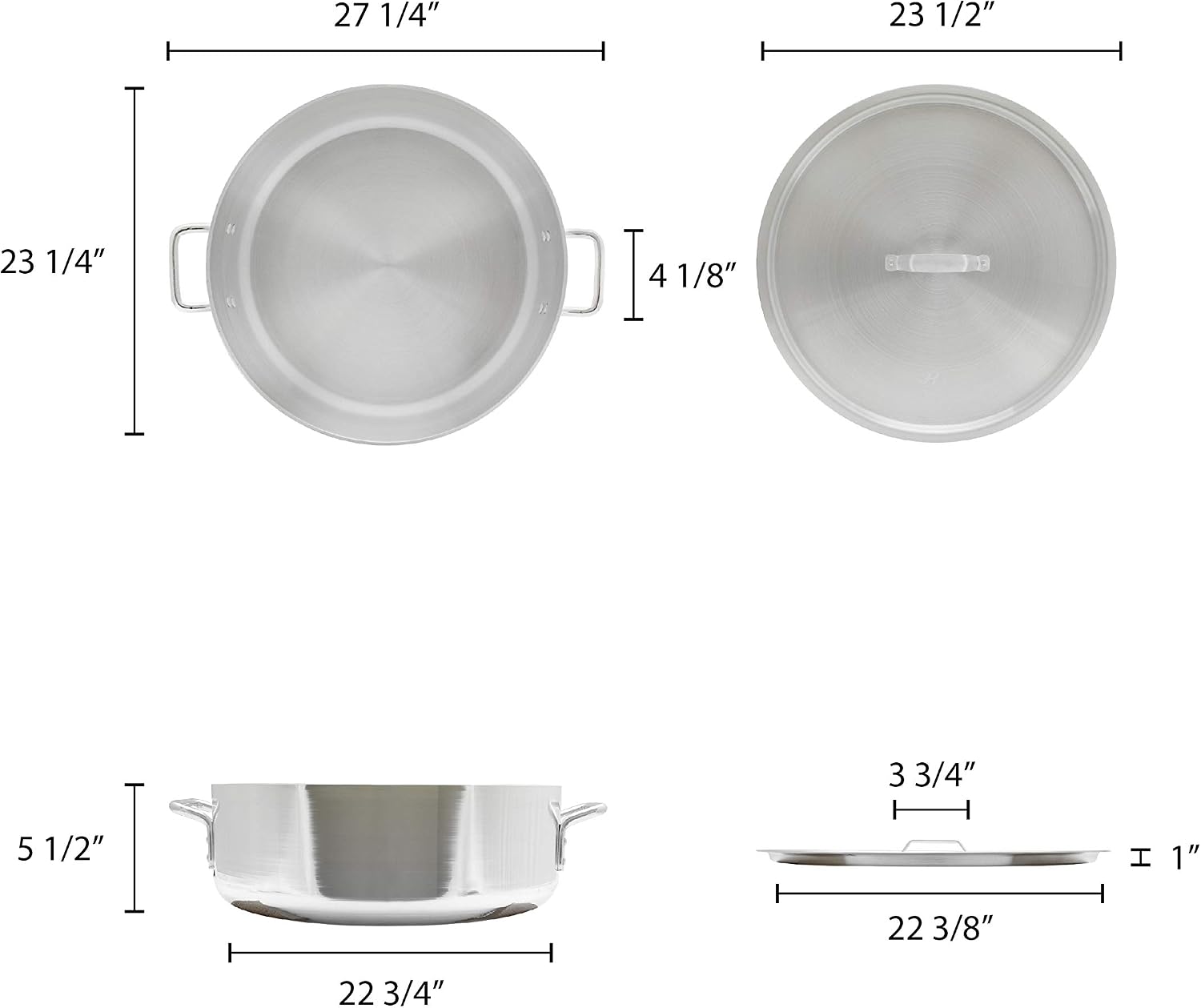 Thunder Group ALSKBP008 Brazier Pot, 40 quart capacity, with cover, 6 mm thick, extra heavy, flat bottom, aluminum, mirror-finish, NSF
