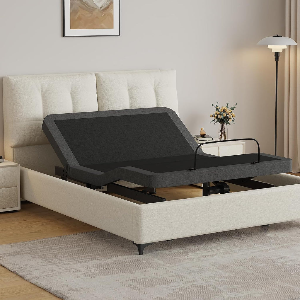 Vipbear Twin XL Adjustable Bed Frame with Massage, Updated Adjustable Beds with Thickened Frame, Voice Control, Head/Foot Incline, Adjustable Legs, Anti-Snore/0 Gravity, USB Ports, LED Night Light