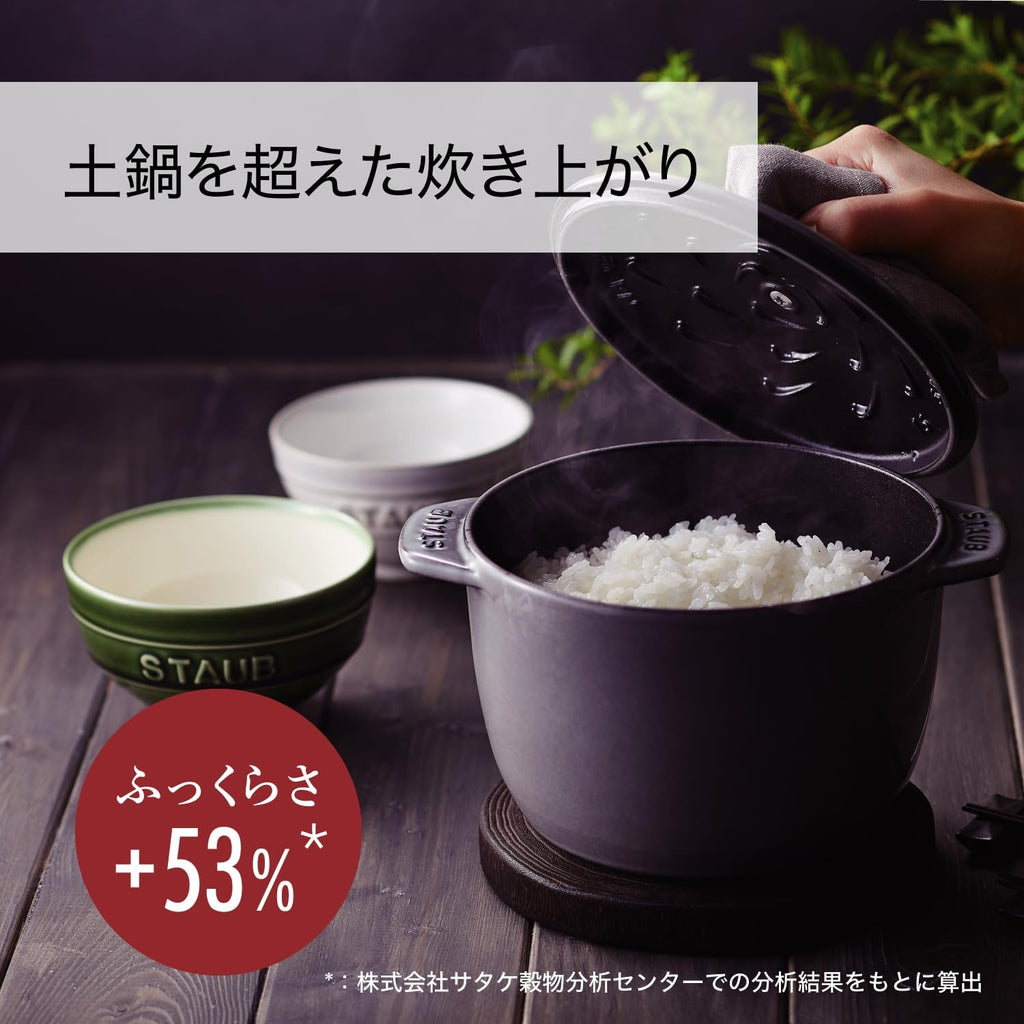 staub La Cocotte de GOHAN 40511-828 La Cocotte de GOHAN Cherry M 6.3 inches (16 cm) Painted Finish Rice Pot, 2 Pieces, Cast Iron, Induction Compatible, Rice Cooker, Red