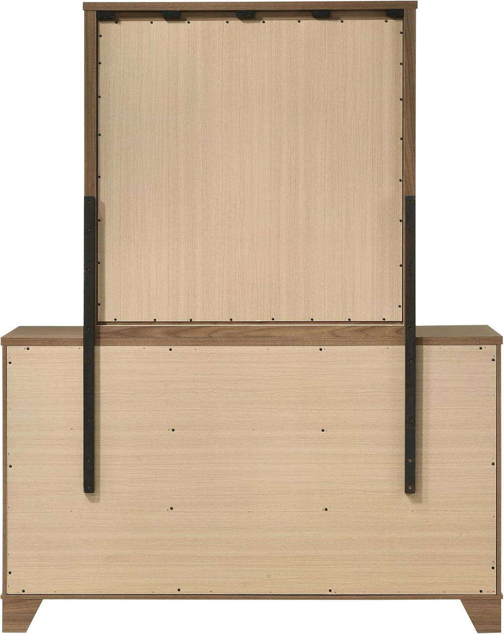 Furniture of America Nomal Modern Solid Wood 5-Piece Bedroom Set with Recessed Panel Headboard Bed, Metal Center Glide on Nightstands and Dresser with Mirror, Box Spring Needed, Queen, Chestnut Brown