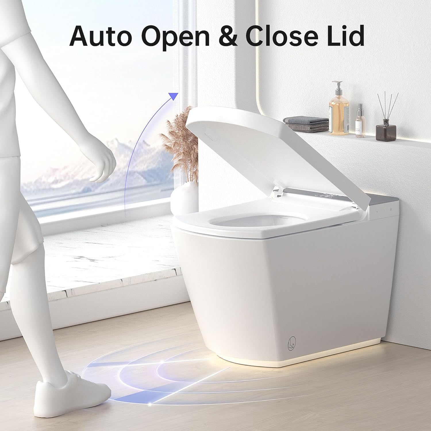 Luxury Smart Toilet with Bidet Built In, Elongated Electric Toilet with Auto Open Close Lid & Foot Sensor, Modern Bidet Toilets, Heated Seat/Voice Control/Automatic Washing Modes (Square)