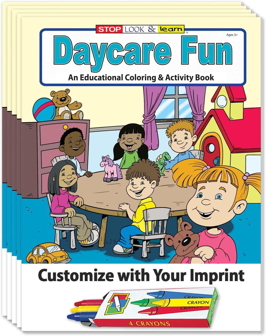 ZOCO – Daycare Fun – Custom Coloring Books (250 Bulk Pack, with Crayons) – Preschool Educational Games, Puzzles, Activities for Kids
