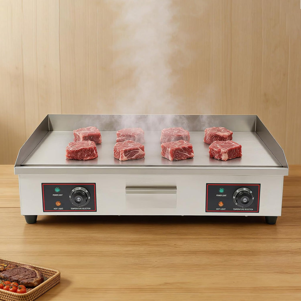 Electric Countertop Flat Top Griddle Food grade Stainless Steel Commercial Kitchen with Adjustable Temperature Control 122-572℉