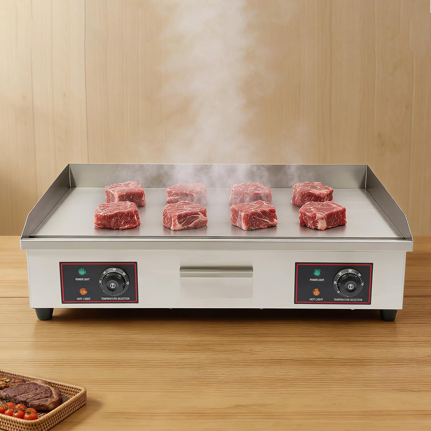 Electric Countertop Flat Top Griddle Food grade Stainless Steel Commercial Kitchen with Adjustable Temperature Control 122-572℉