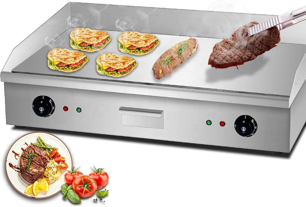 Commercial Flat Top Electric Griddle, Dual Control Stainless Steel Countertop Grill Teppanyaki Griddle with Adjustable Temp Control from 50°c to 300°c