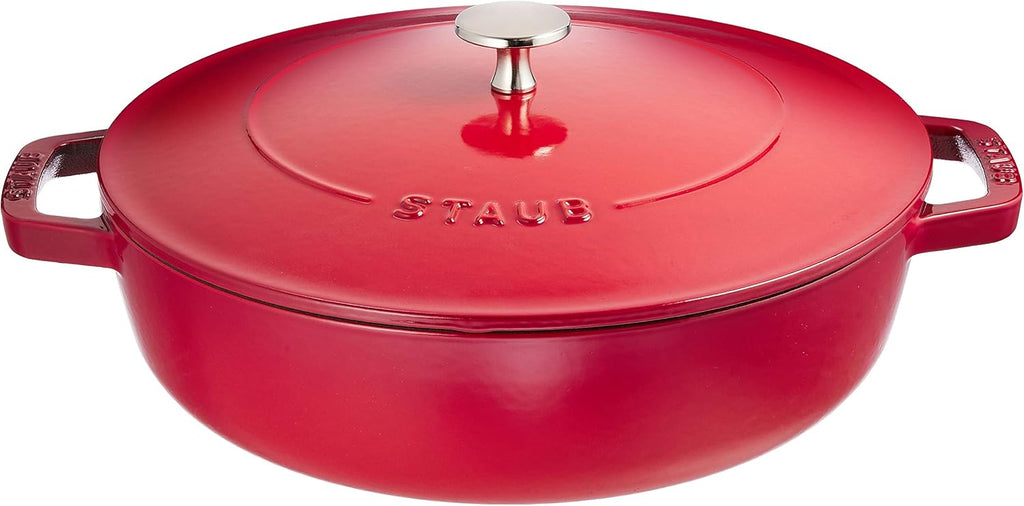 Staub Braiser 40506-544 Saute Pan, Cherry, 10.2 inches (26 cm), Large, Both Handed, Cast Enameled Pot, Sukiyaki, Induction Compatible