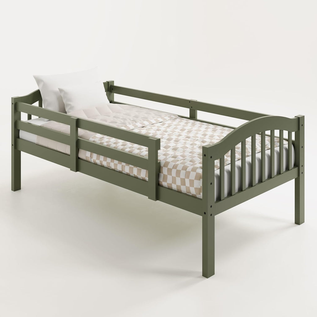 Storkcraft Long Horn Twin-Over-Twin Bunk Bed (Olive) - GREENGUARD Gold Certified, Converts to Two Twin Beds, Wood Bunk Bed for Kids Bedroom