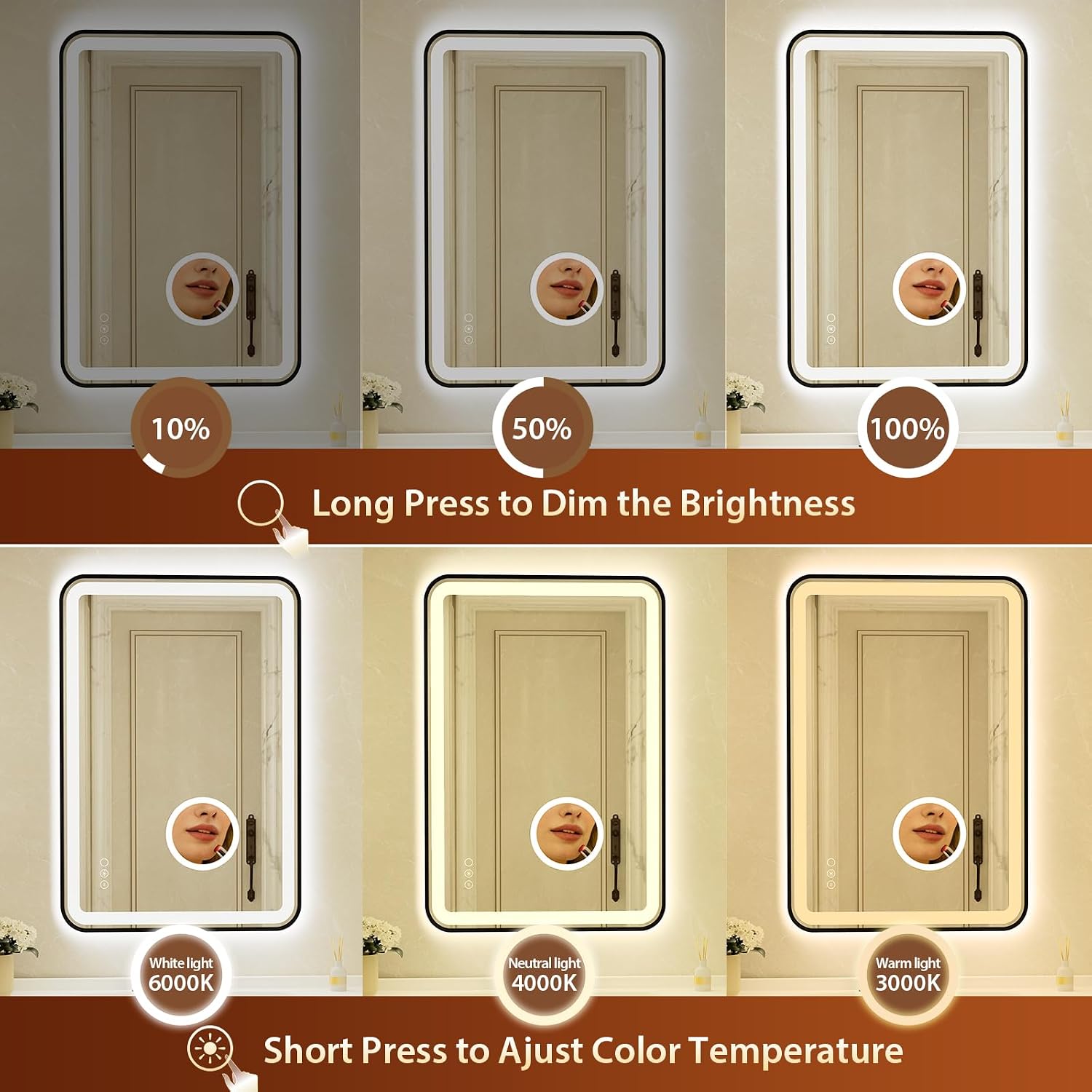 24x36 Inch Black Framed LED Bathroom Mirror with Lights,Magnifying Tempered Glass, Dimmable Lighted Bathroom Vanity Mirror with 3 Colors, Backlit + Frontlit,Anti-Fog