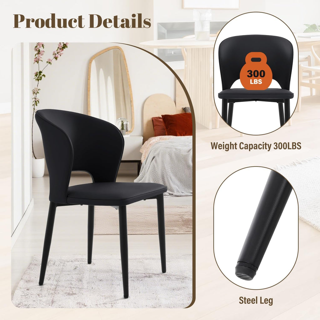 Homcosan Dining Chairs Set of 2, Modern Kitchen Chairs with Cross Structure & Exquisite Piping Design, Easy Assembly, Faux Leather Dining Room Chairs for Living Room Lounge, Bedroom, Black
