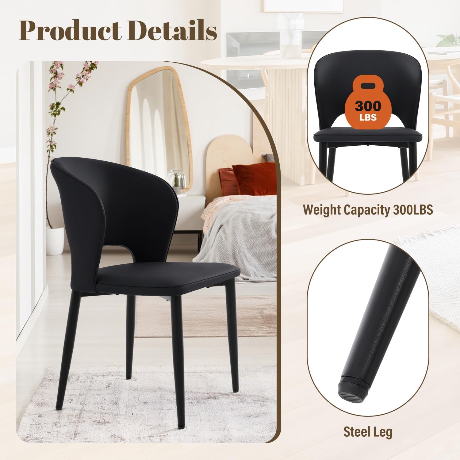 Homcosan Dining Chairs Set of 2, Modern Kitchen Chairs with Cross Structure & Exquisite Piping Design, Easy Assembly, Faux Leather Dining Room Chairs for Living Room Lounge, Bedroom, Black