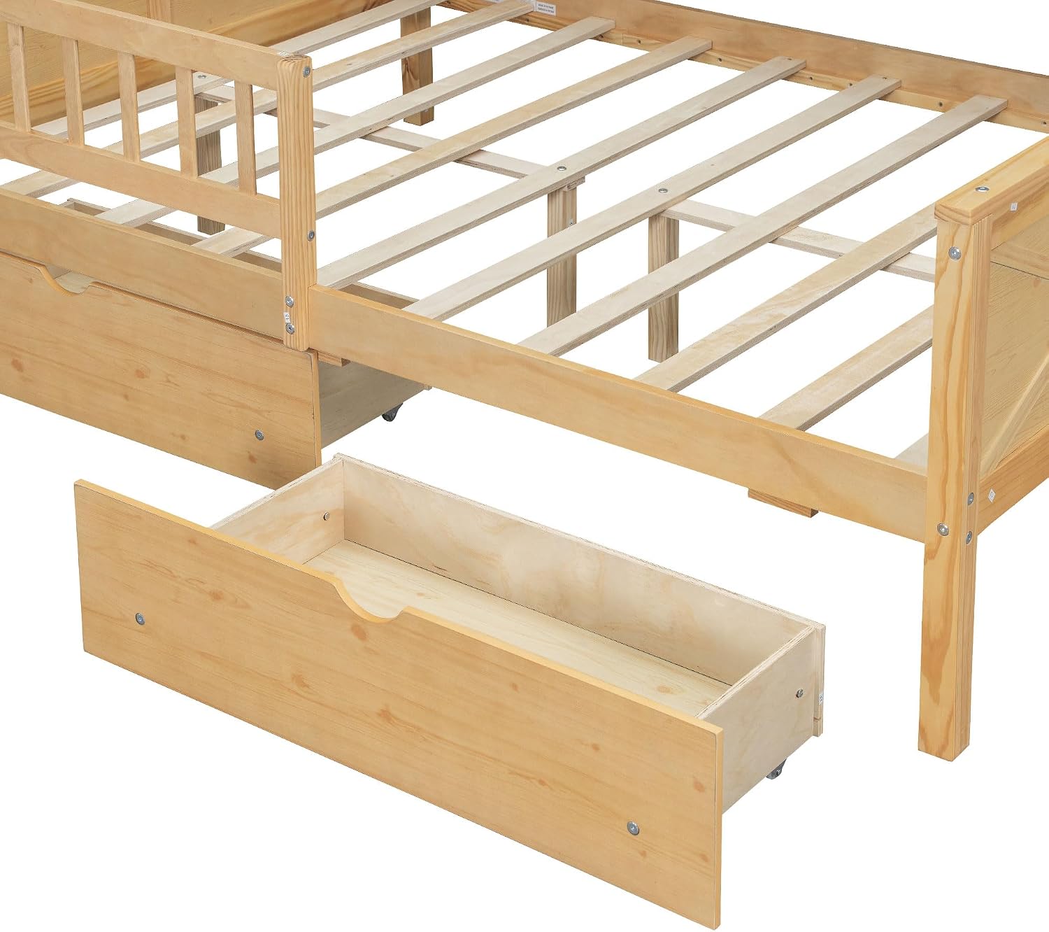 Bellemave Full House Platform Bed with Drawers Wood House Bed with Storage Shelves and LED Lights House Platform Bed Frame for Kids, Teens, Adults, No Spring Box Needed (Natural)