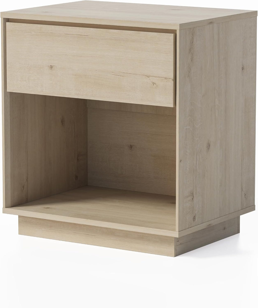 EYYTHUNG Modern End Side Table Set of 2, Wood Nightstand with Storage and Open Shelf, Farmhouse Boho Bedside Table Accent Night Stand for Bedroom, Light Oak