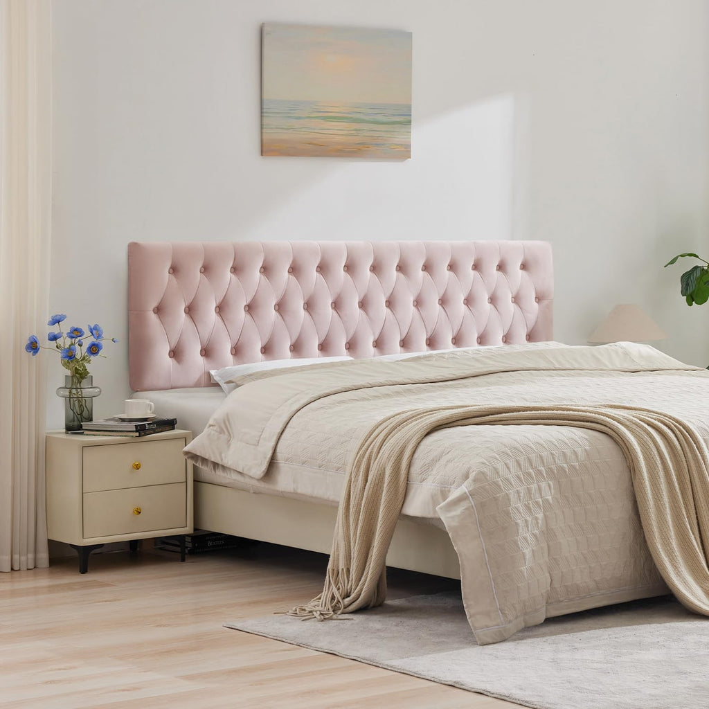 Kingfun Cal King Headboard only, Premium Velvet Upholstered Headboards in Modern Button Design, Tufted Bed Headboard, Adjustable Solid Wood Head Board (Pink)