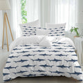 Prime Leader Abstract Sharks Duvet Cover Set Queen Size 4 Pieces Navy Blue Fish Simple Style Ocean Life Bedding Set with Zipper Closure, 1 Comforter Cover 86x86 Inches 1 Flat Sheet & 2 Pillow Cases
