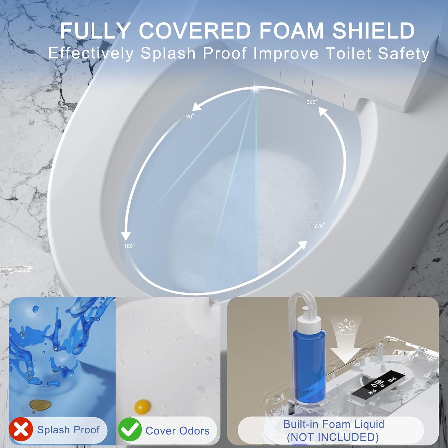 Smart Toilet with Bidet Built in,Foam Shield & Aromatherapy Spray, Heated Seat with Instant Warm Water Sprayer & Air Dryer, Upgrade Gourd-shaped Seat for Child & Adult