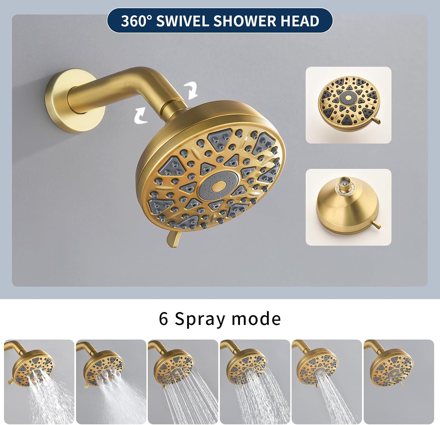 2 Handles Shower Faucet Set with Tub Spout Bathtub Shower Faucet Combo Set Shower System Complete Tub and Shower Trim Kit Wall Mounted Shower Fixtures Brushed Gold