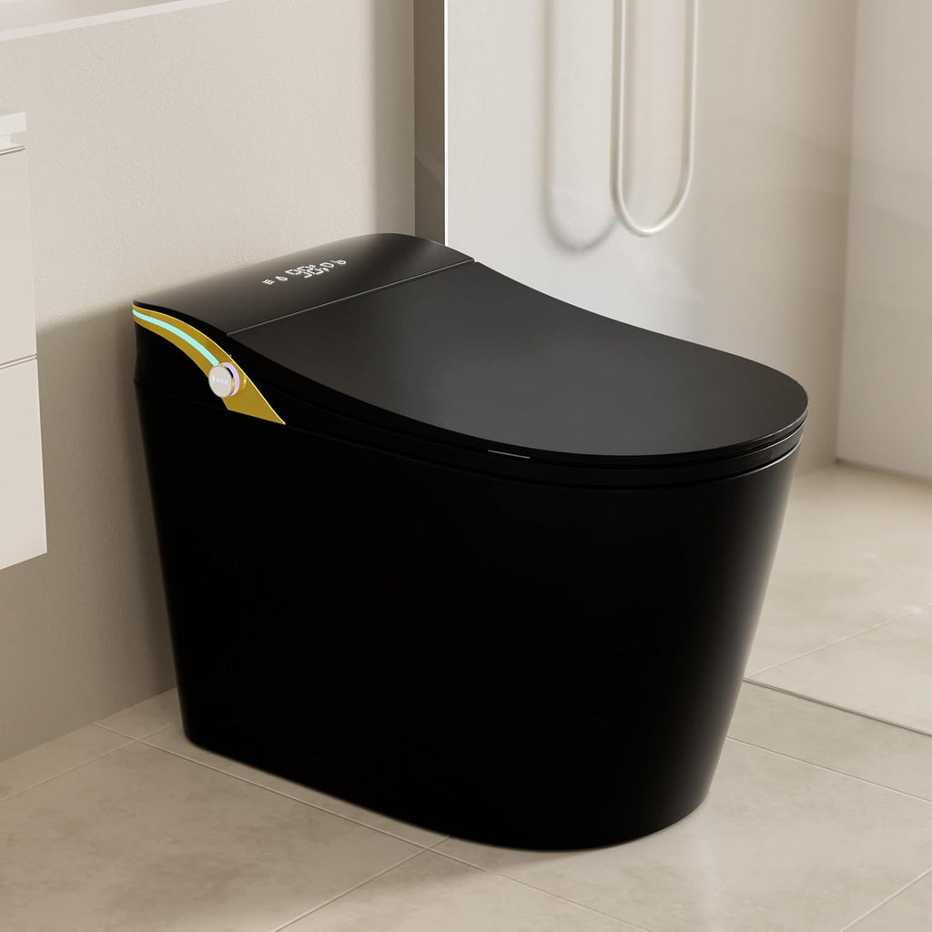 Matte Black Smart Toilet with Heated Seat & Auto Flush - Bidet, Warm Air Dryer, Night Light, Auto Open/Close Lid, Soft Close (Elongated)