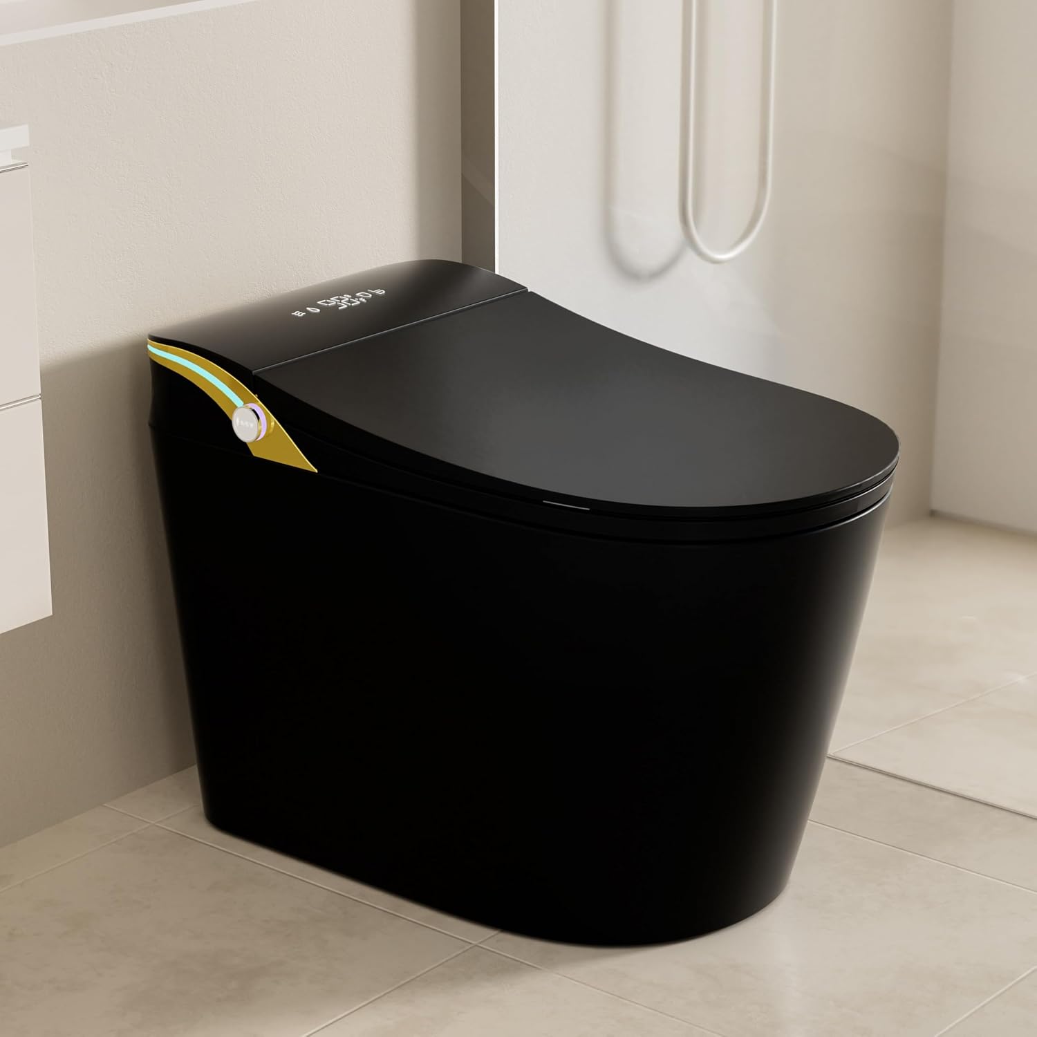 Matte Black Smart Toilet with Heated Seat & Auto Flush - Bidet, Warm Air Dryer, Night Light, Auto Open/Close Lid, Soft Close (Elongated)