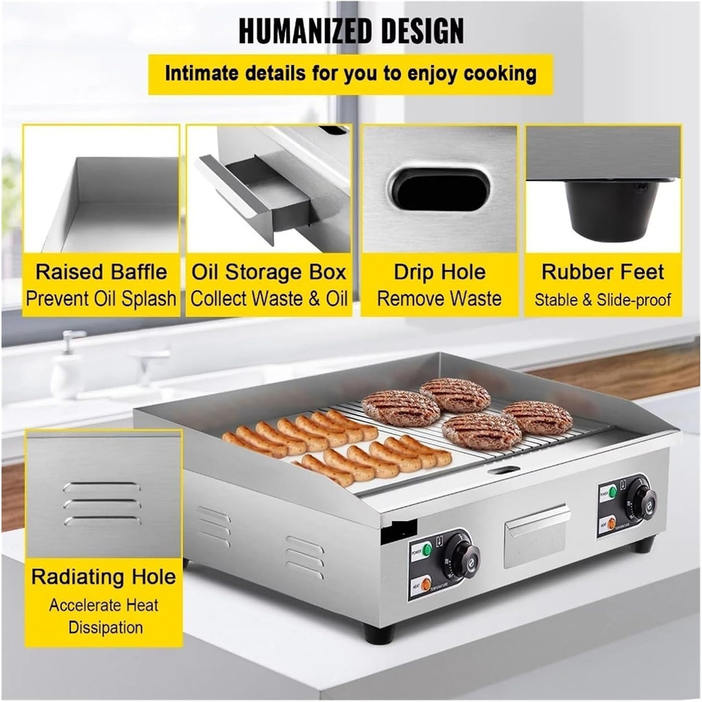 Electric Griddle Grill,Stainless Steel Flat Top Grill,Teppanyaki Grill With Adjustable Temperature Control 122°F-572°F