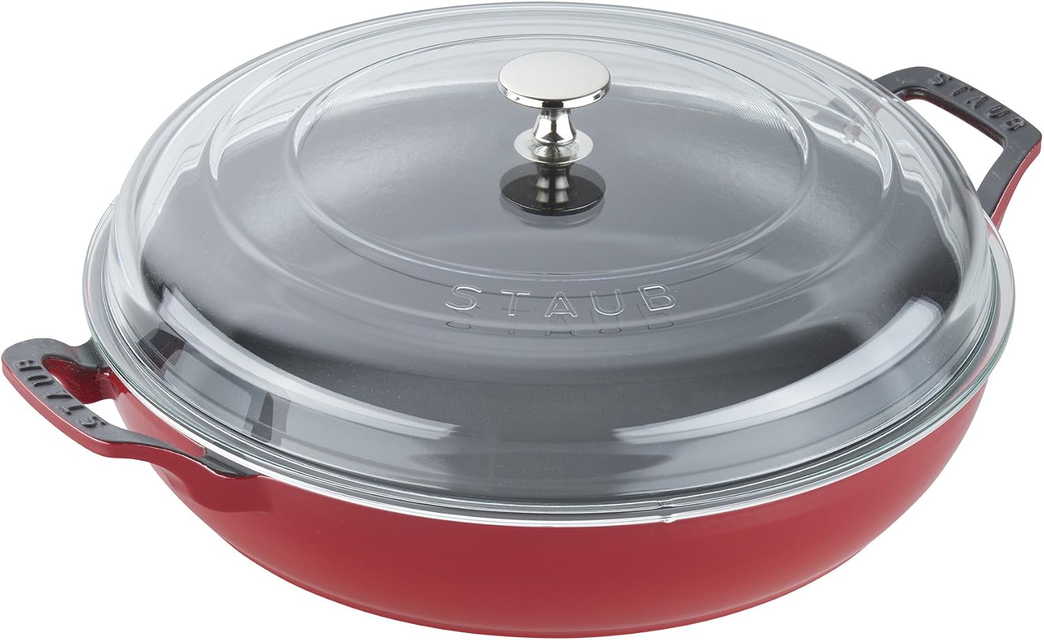 Staub Cast Iron Braiser with Glass Lid, Dutch Oven, 3.5-quart, serves 3-4, Made in France, Cherry