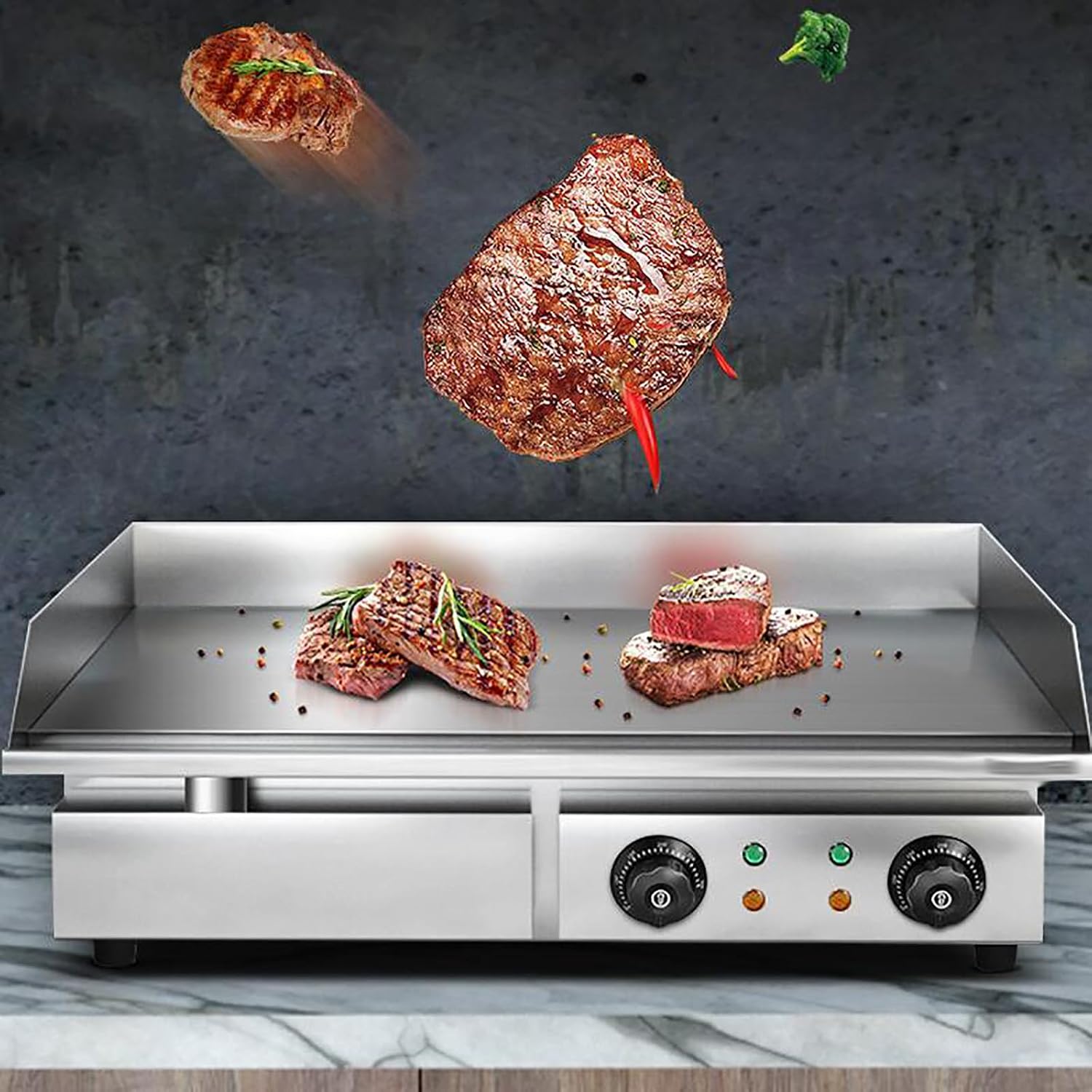 4400W Commercial Griddle Electric 29 in, 220V Countertop Griddle Flat Top Grill, Non-Stick Stainless Steel Teppanyaki Grill with Dual Temperature Control for Restaurant Kitchen