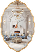 20 * 30 Inch Brushed Gold Oval Ripple Bathroom Mirror Wall Mounted Large Modern Countryside Suitable for Washroom, Bedroom, Living Room, Entryway