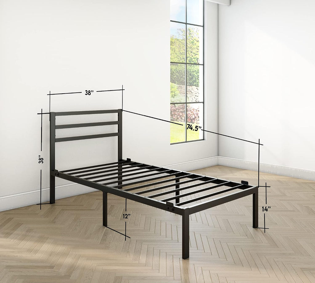 Golden Gate Beds Metal Platform Bed Frame with Headboard, Heavy Duty Steel Slats, No Box Spring Required, Noise-Free, Easy Assembly, Minimalist Design with Under-Bed Storage - Twin size, Black Finish