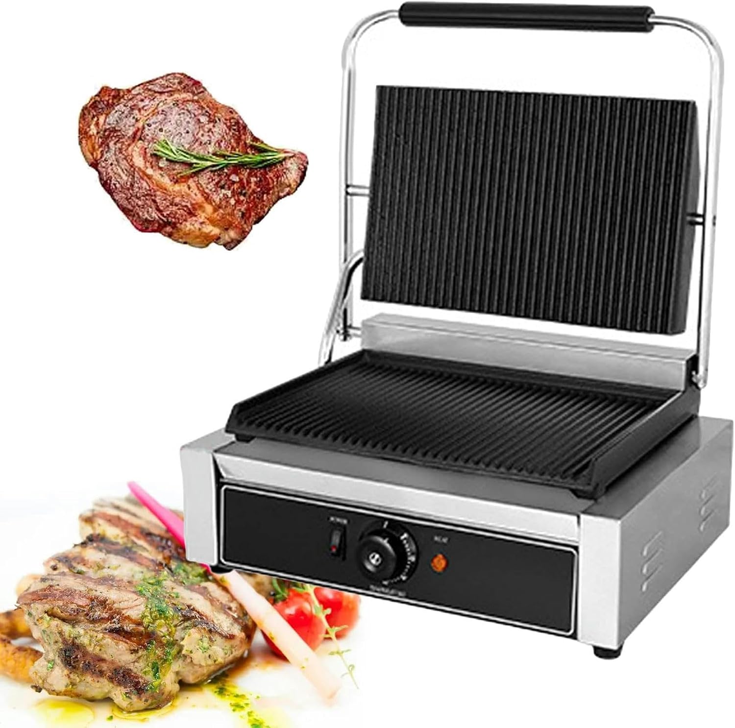 Large Electric Griddle Hot Cooking Plate, Commercial Stainless Steel Adjustable Countertop Hot Plate BBQ Grill, Heavy Duty Restaurant Nonstick Countertop Griddle for Home Barbecue