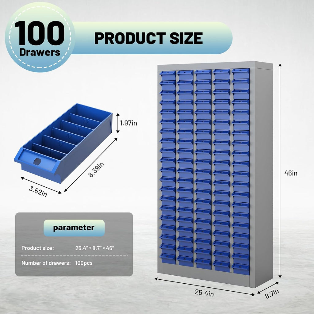 100 Drawer Tool Storage Cabinet with ABS Drawers, Bolt and Nut Organizer Parts Box, Hardware Shelving Unit for Garage and Workshop
