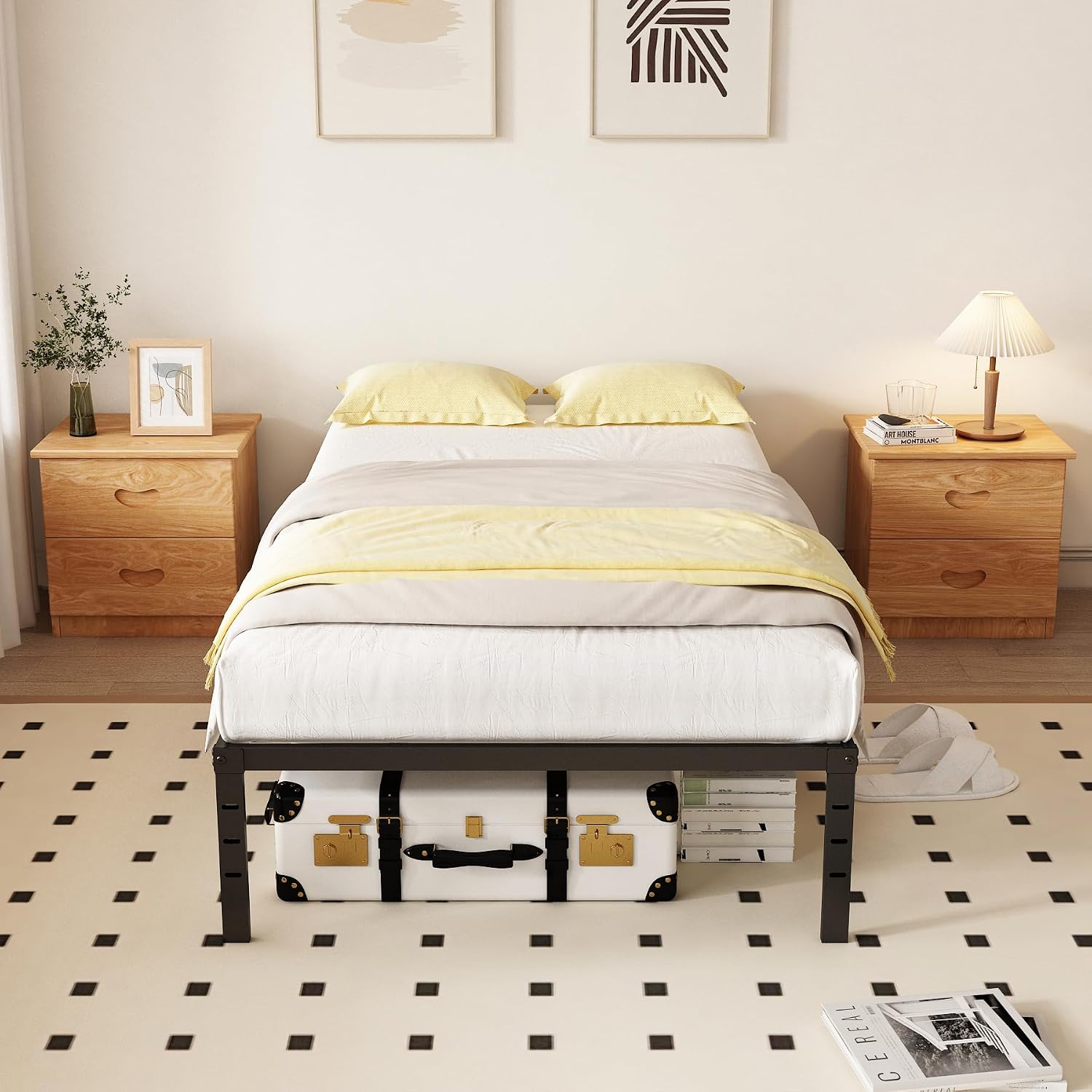 Twin XL 14 Inch Metal Bed Frame with Sturdy, Heavy Duty,Stable Structure,Easy Assembly,Bedroom,Guest Room,No Box Spring Needed, Iron,Child,Black