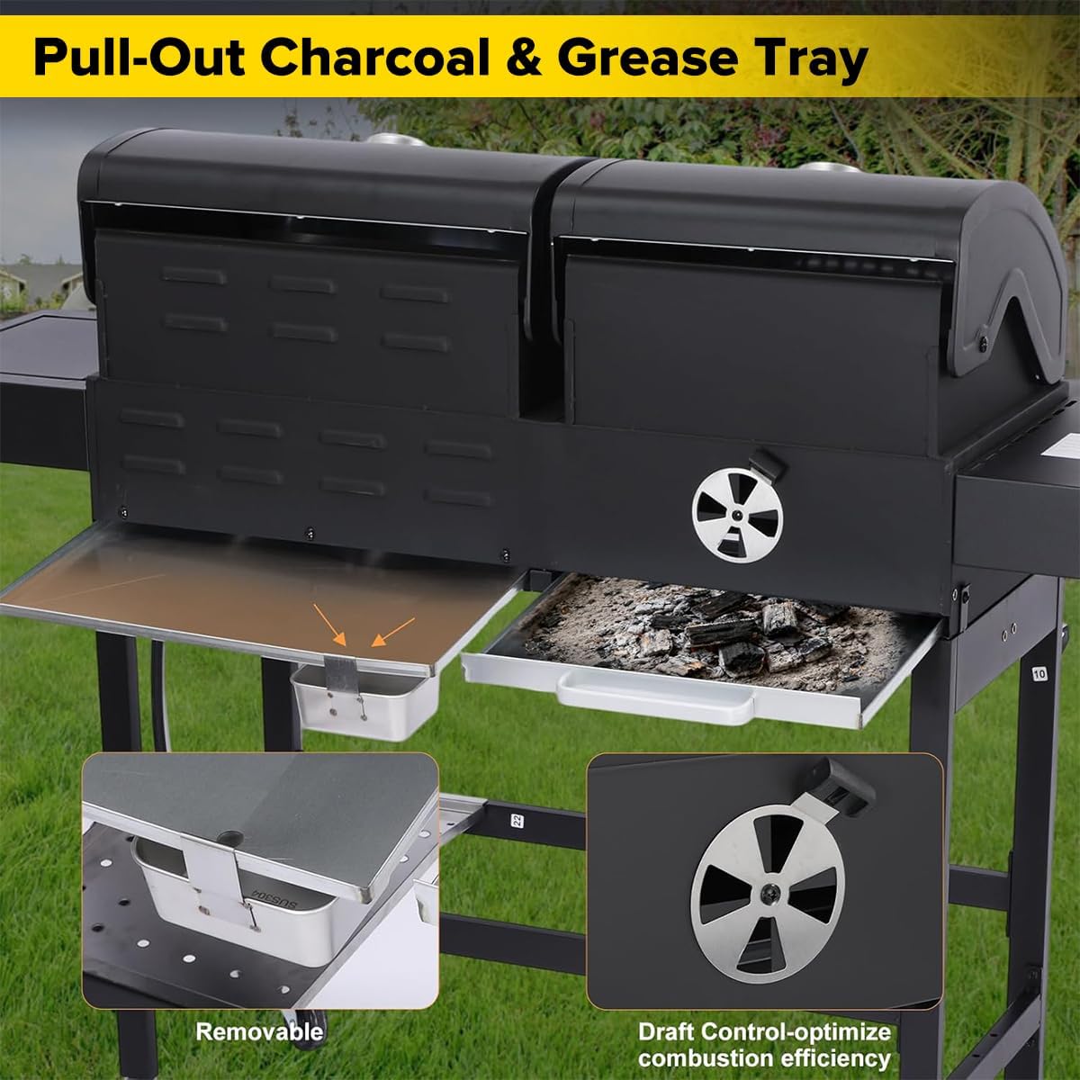 CIG GARDEN 3-Burner Dual Fuel Gas and Charcoal Combo Grill with Side Burner, 41,500 BTU Outdoor Barbecue, Cast Iron Grates - Perfect for Patio, Balcony, Backyard & Camping