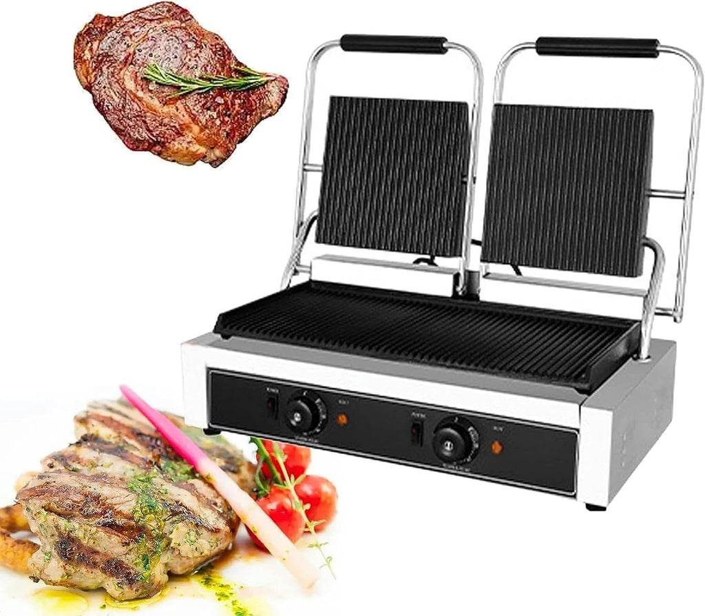 Large Electric Griddle Hot Cooking Plate, Commercial Stainless Steel Adjustable Countertop Hot Plate BBQ Grill, Heavy Duty Restaurant Nonstick Countertop Griddle for Home Barbecue