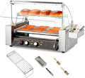 ROVSUN Hot Dog Roller, 18 Hot Dog 7 Rollers ETL Certified, Hot Dog Machine Sausage Grill Cooker with Dual Temp Control, Glass Cover, LED, Side Storage Box, Shelf & Drip Tray for Home Commercial 1050W