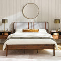 mopio Ted Bed Frame with Headboard, Mid Century Modern Acacia Solid Wood Platform Bed Frame, Wooden Slats, No Box Spring, Double Metal Bar Support (Solid Wood Upholstered, Queen (U.S. Standard))