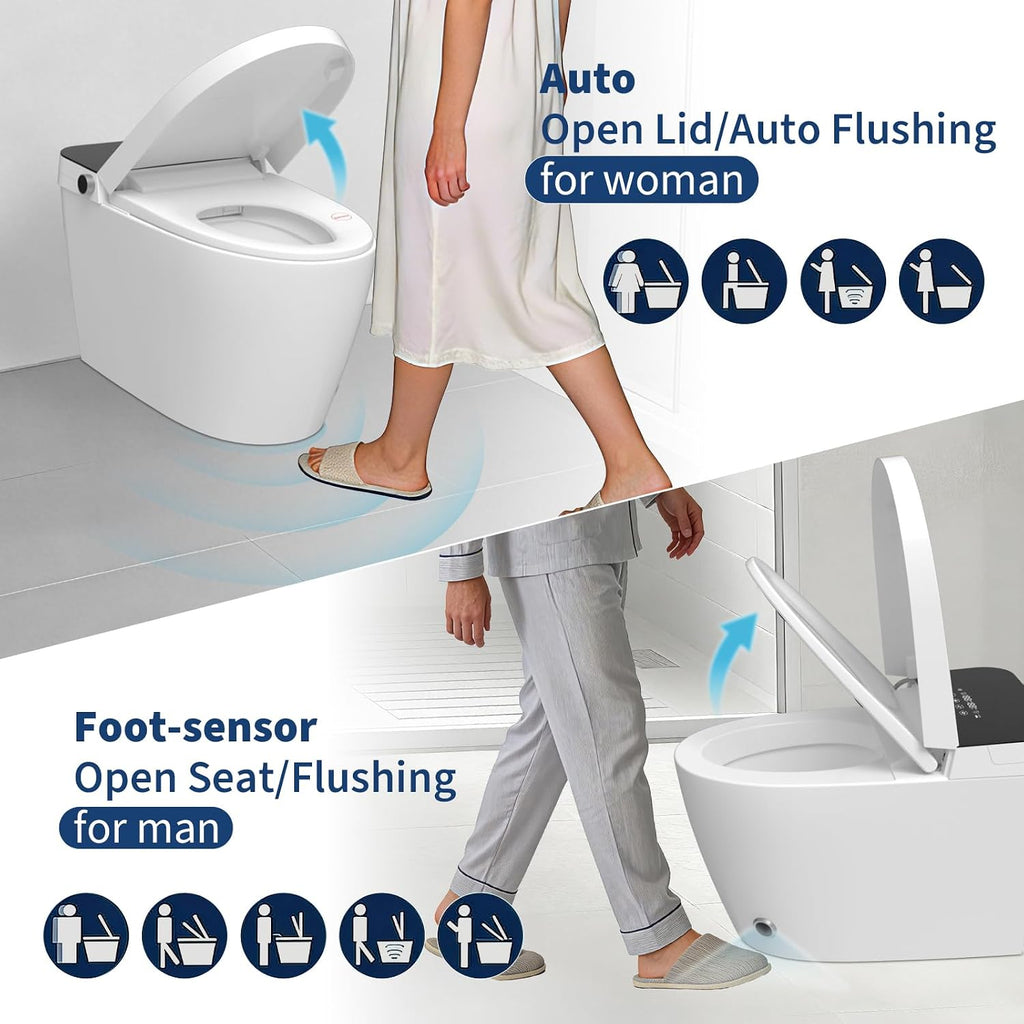 Electric One-Piece Toilet with Bidet Built in, Auto Open/Close Lid/Flush, Night Light, w/Remote, 1 Boutton Control