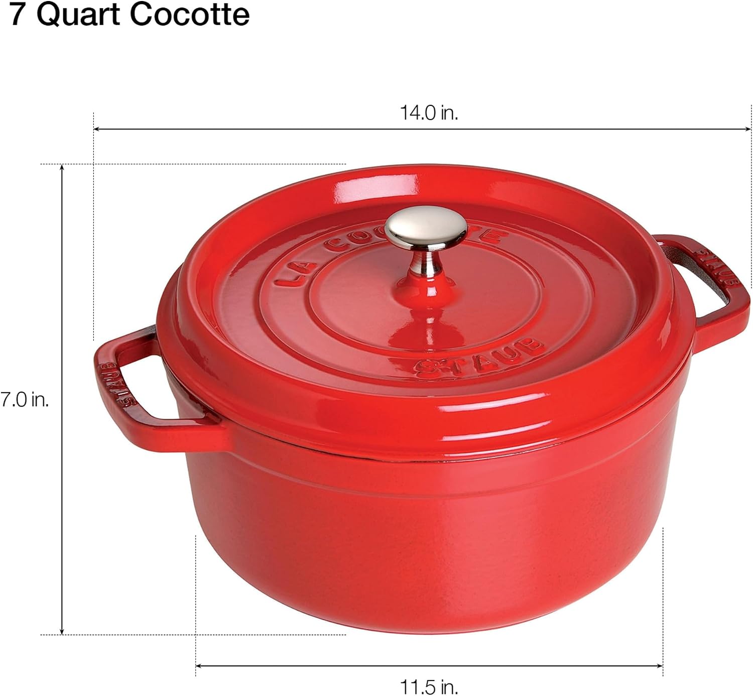 Staub Cast Iron Round Cocotte, Dutch Oven, 7-quart, serves 7-8, Made in France, Cherry