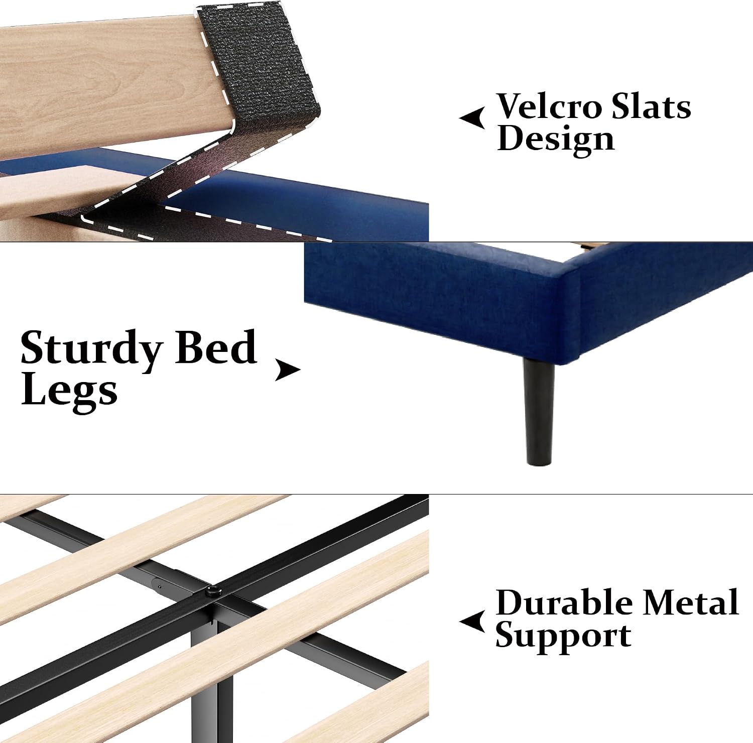 Gruwans Twin Size Bed Frame with Upholstered Wingback Headboard, Easy Assemnly Platform Bed, Wooden Slat Support No Box Spring Needed, Navy Blue
