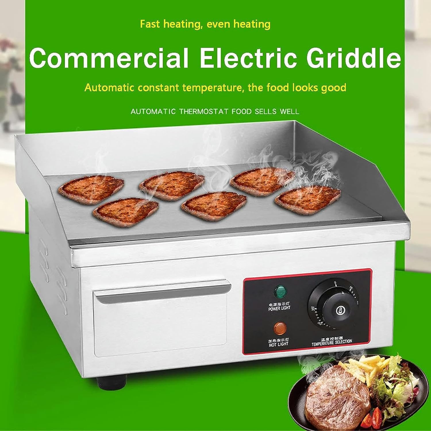 Commercial Electric Griddle Stainless Steel Full Flat Hotplate BBQ Hotplate, Large Griddle Hot Cooking Plate with Temperature Control, Efficient Nonstick Electric Griddle for Home Barbecue