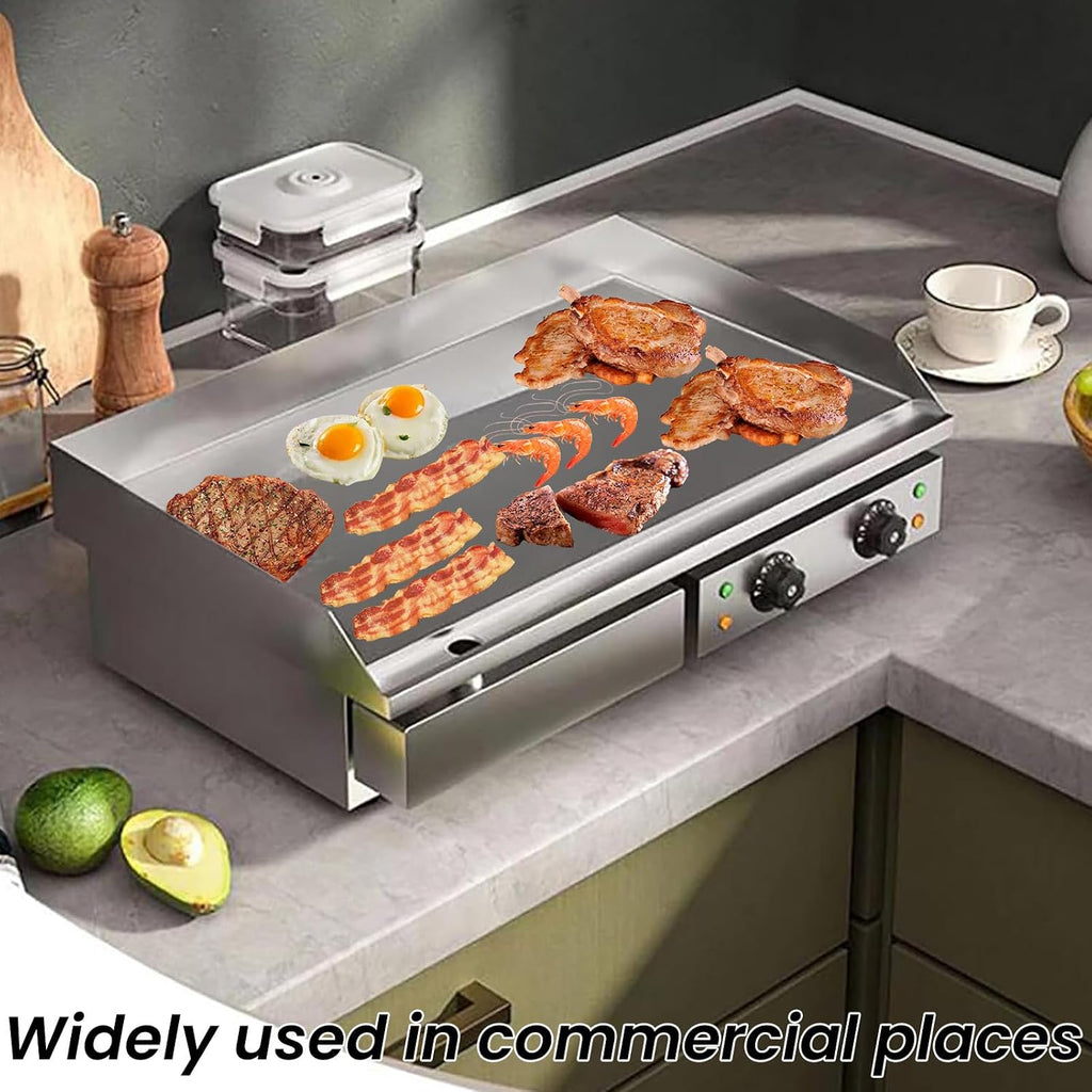 Commercial Electric Griddle 29 Inch Large Countertop Griddle Non-Stick Flat Top Grill Stainless Steel Pancake Griddle with Adjustable Temperature 122°F-572°F