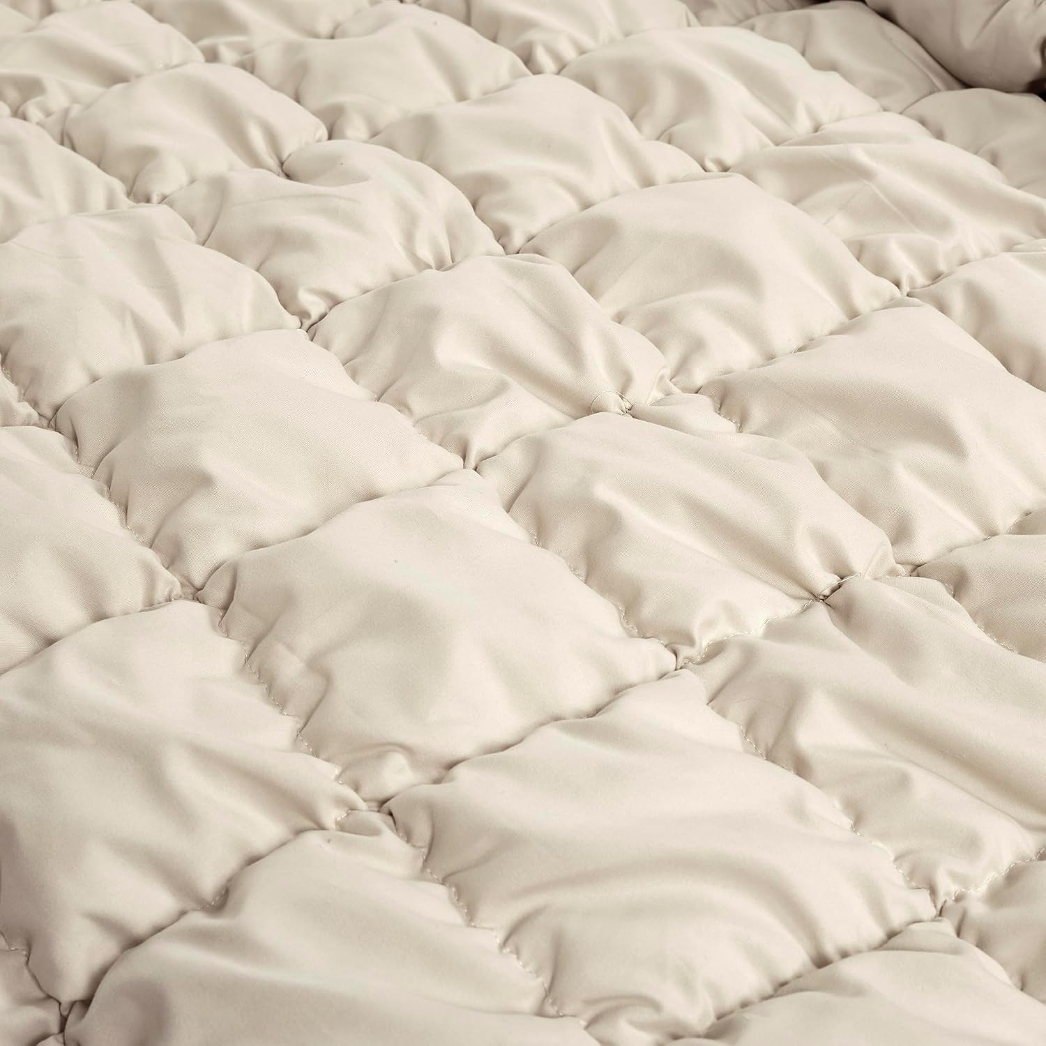Lush Decor Puff Quilted Comforter Set, 3 Piece Set, Full/Queen, Neutral - Teen Bedding Set - Super Soft Comforter - Neutral Dorm Decor - Textured Minimalist & Modern Bedroom Decor