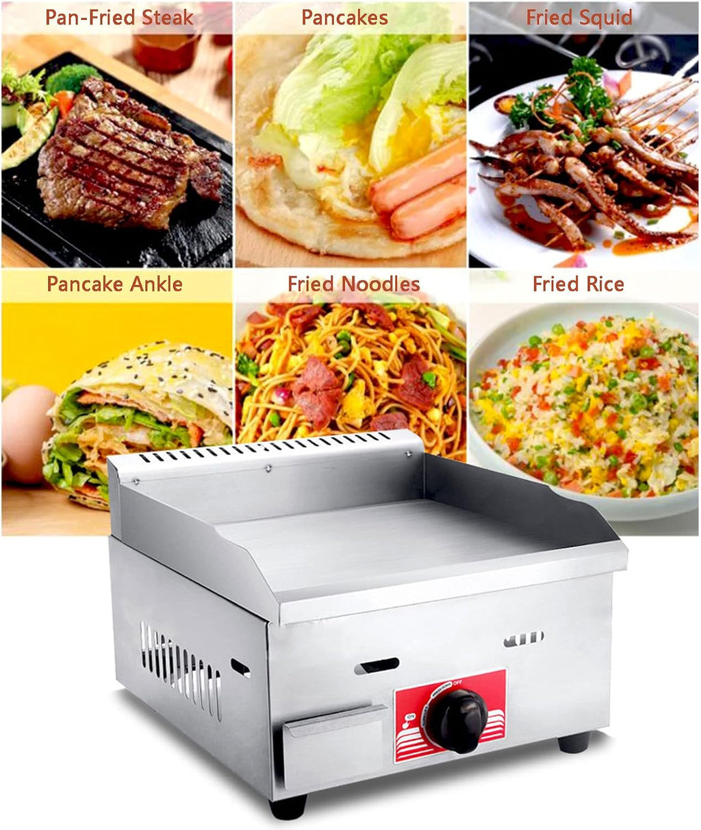 Commercial Griddle, Commercial Propane Gas Electric Countertop Griddle Stainless Steel Flat Top Grill Hot Plate BBQ, Heavy Duty Flat Top Countertop Restaurant Griddl