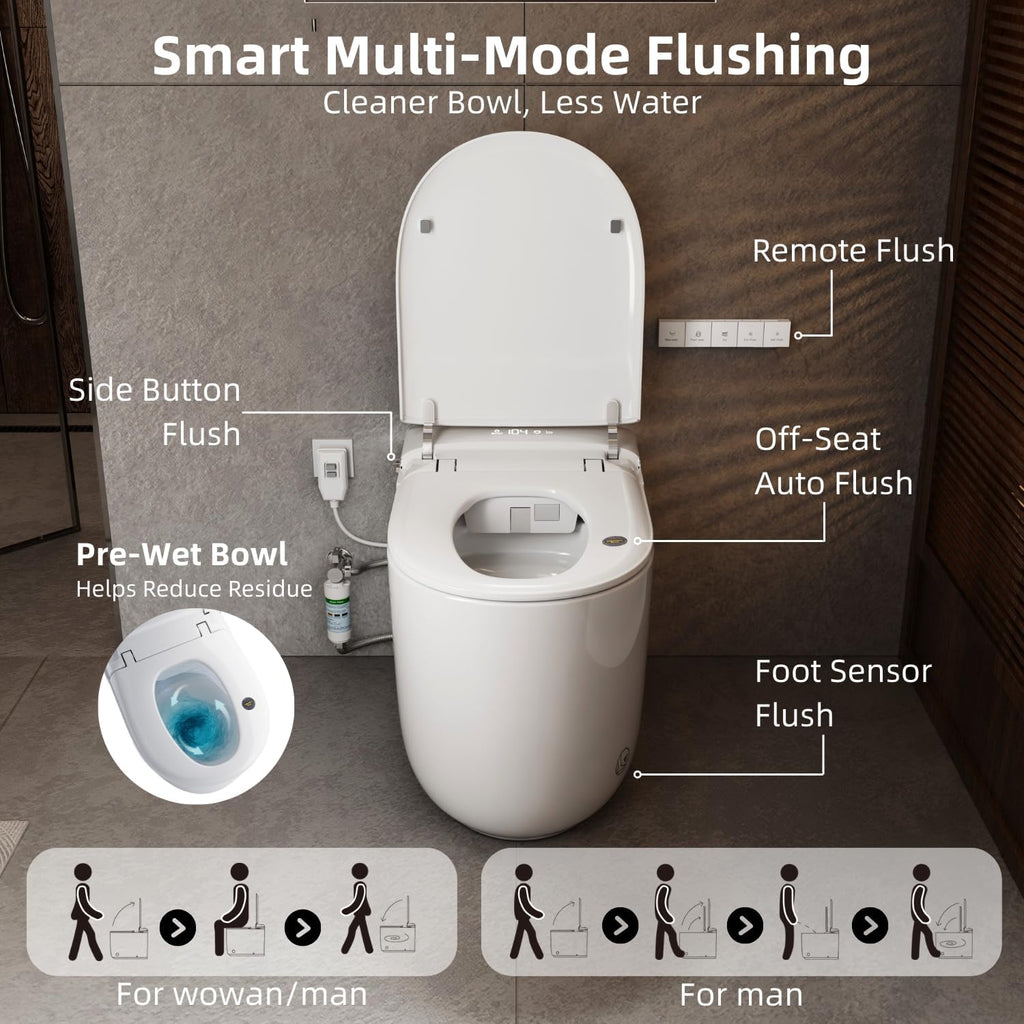 E81 Compact Smart Toilet, Built In Water Tank, 23.3' Depth One Piece Bidet Toilet With Rimless Flush, Auto Open/Close Lid, Foot Sensor, Instant Warm Water & Air Dryer, Heated Seat, Remote