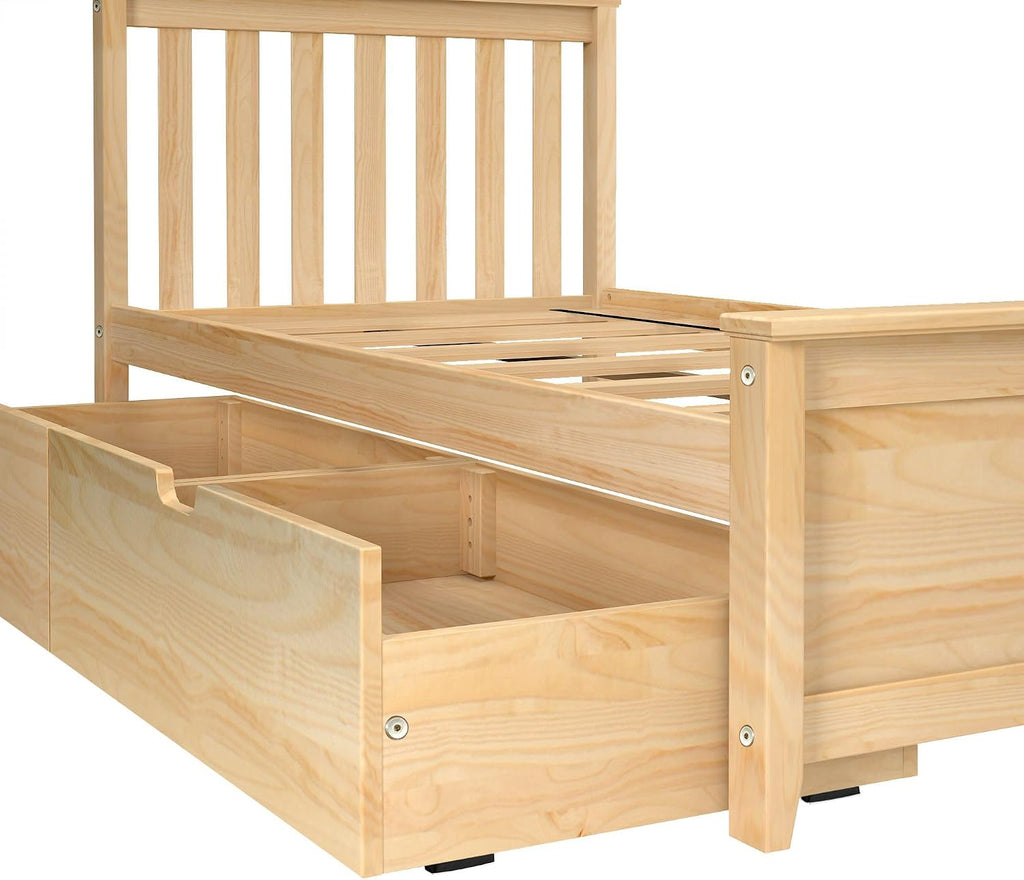 Max & Lily Classic Twin Bed, Slatted Headboard, with Storage Drawers, Natural