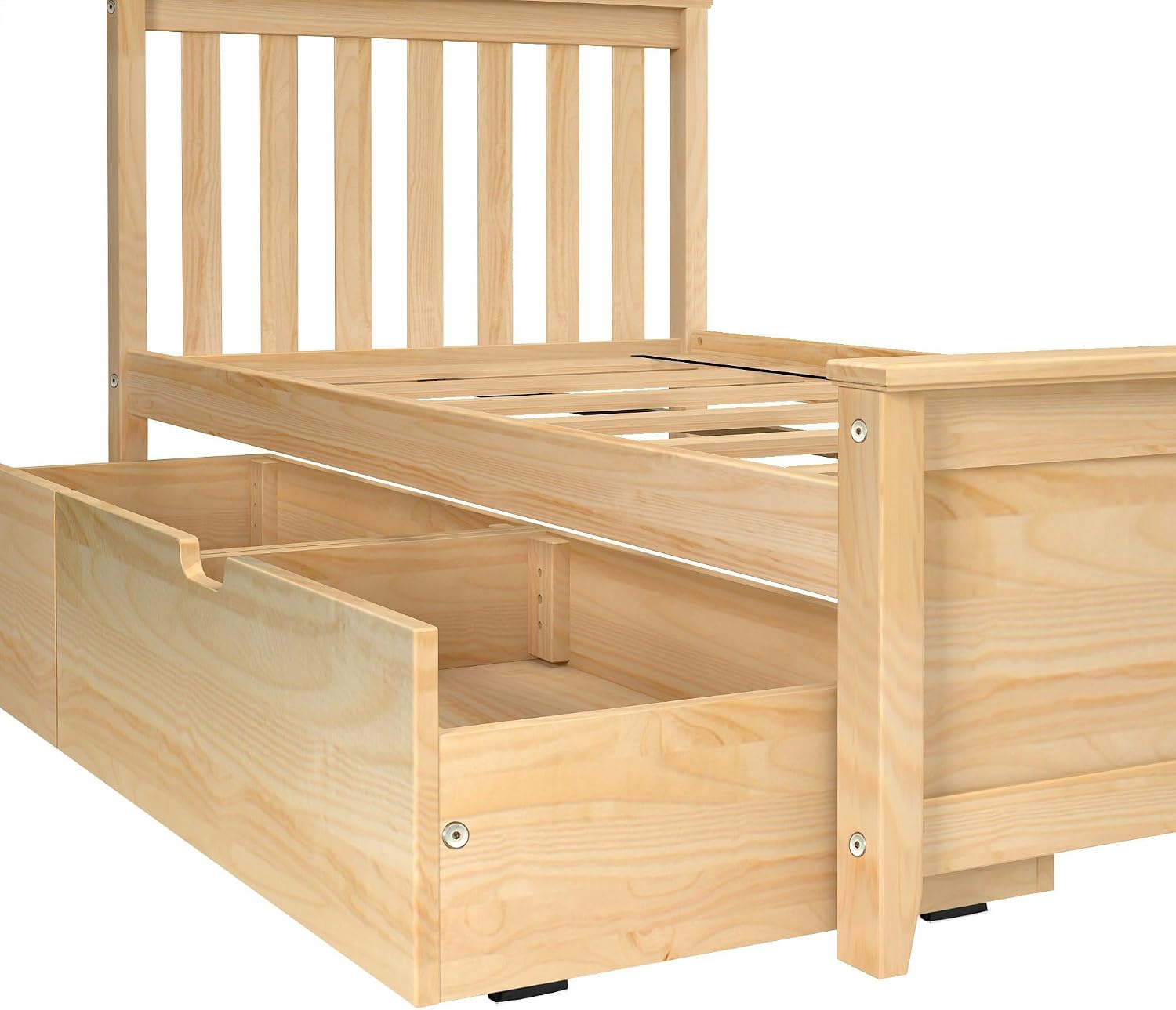 Max & Lily Classic Twin Bed, Slatted Headboard, with Storage Drawers, Natural