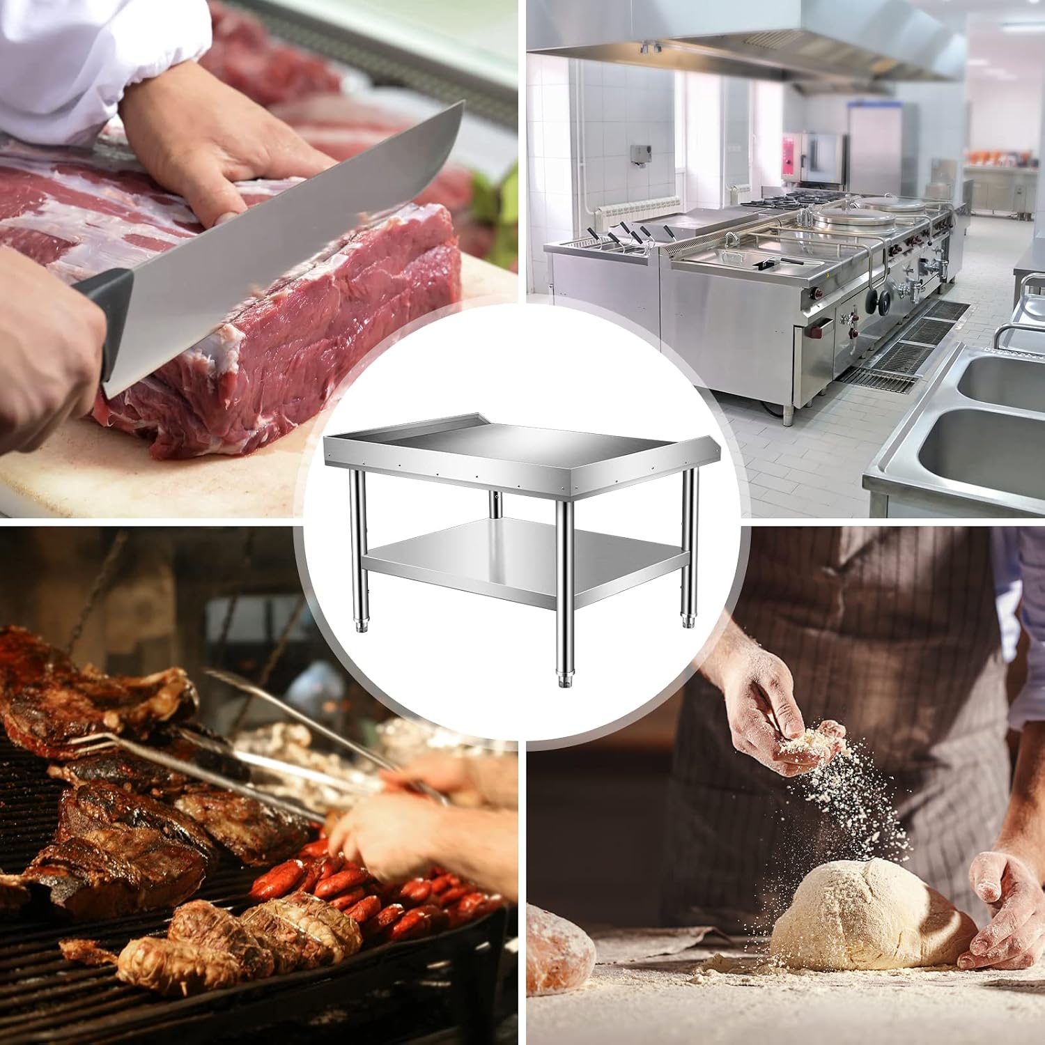 36' x 30' Stainless Steel Equipment Grill Stand with Undershelf, Heavy Duty Griddle Stand Table for Kitchen, Bar, Restaurant, Home and Hotel