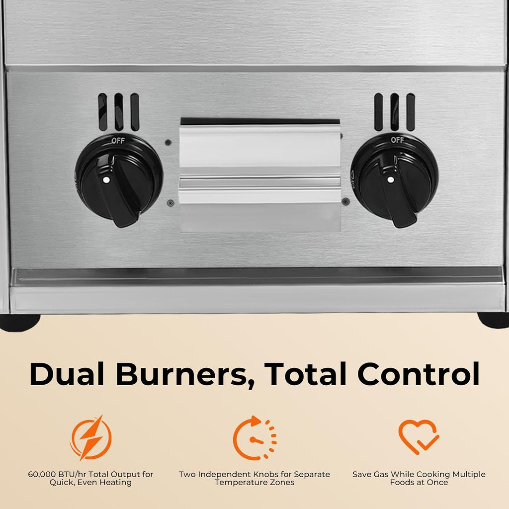 21' Gas Grill, 60TU/hr Commercial Countertop Gas Grill 2 Burner Gas Propane Flattop BBQ Stove Natural/Propane gas Radiant Char Broiler Grill with Adjustable Temperature for Garden Patio