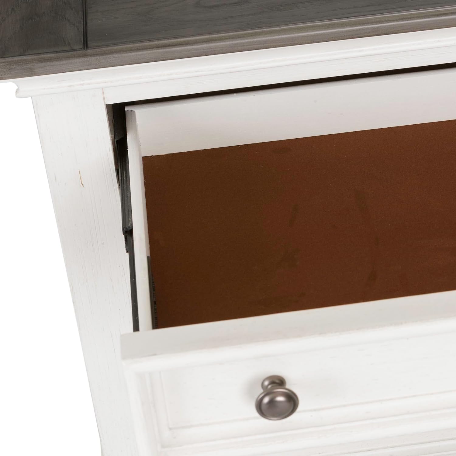 Liberty Furniture Allyson Park California King Panel Bed, Dresser & Mirror, Night Stand Cottage Bedroom Furniture Set - Wirebrushed White w/Charcoal Tops