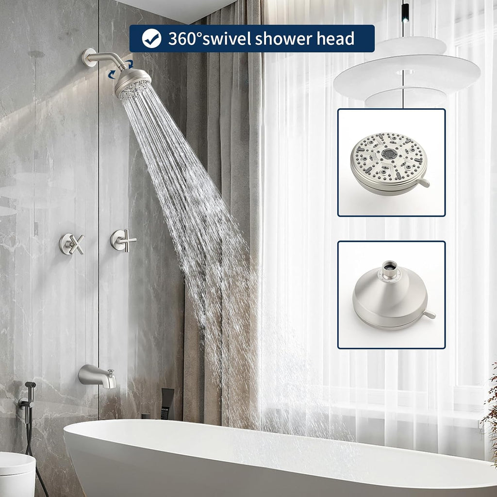 2 Handle Shower Faucet Set with Tub Spout Bathtub Shower Faucet Combo Set Shower System Complete Tub and Shower Trim Kit Brushed Nickel Wall Mounted Shower Fixtures