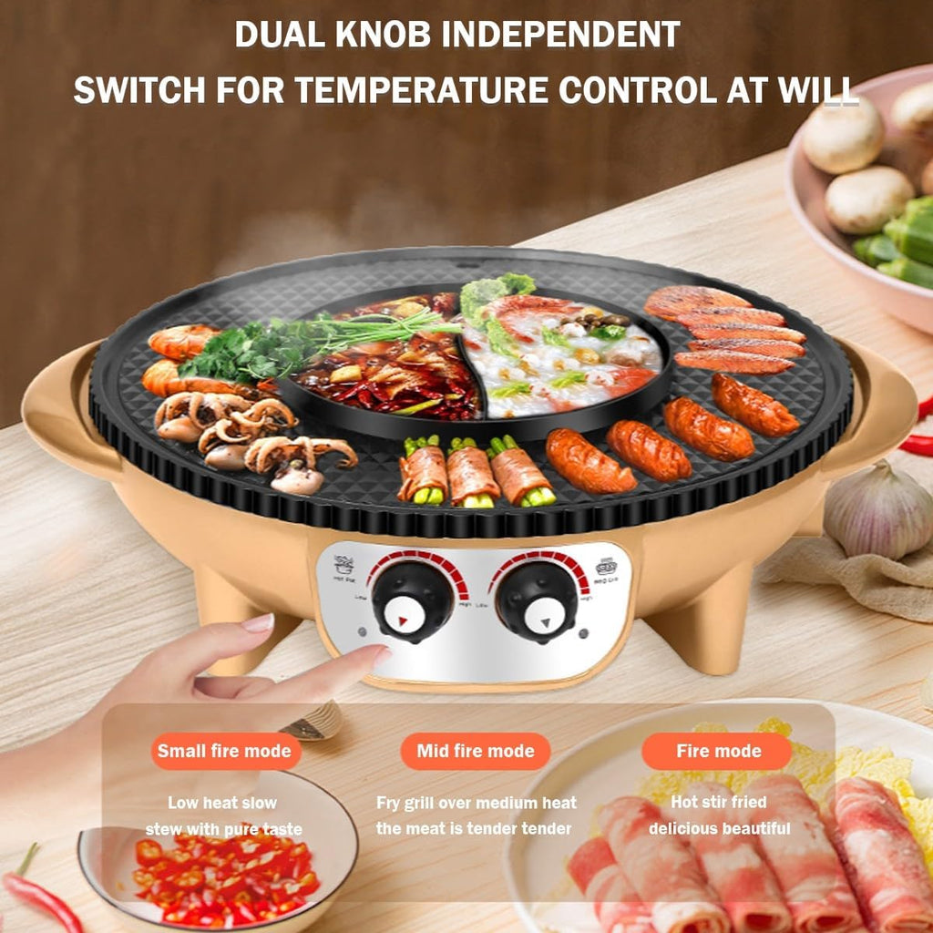 Electric Flat Top Grill, Electric Griddle, Flattop Grills Indoor Safely Washable, Suitable for Frying Grilling Stir Frying(Gold,52 * 44 * 9.5)
