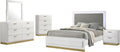 Coaster Home Furnishings Caraway Contemporary 5-Piece Bedroom Set Fabric Upholstered Eastern King Size LED Panel Bed Frame 55-inch Headboard White 224771KE-S5